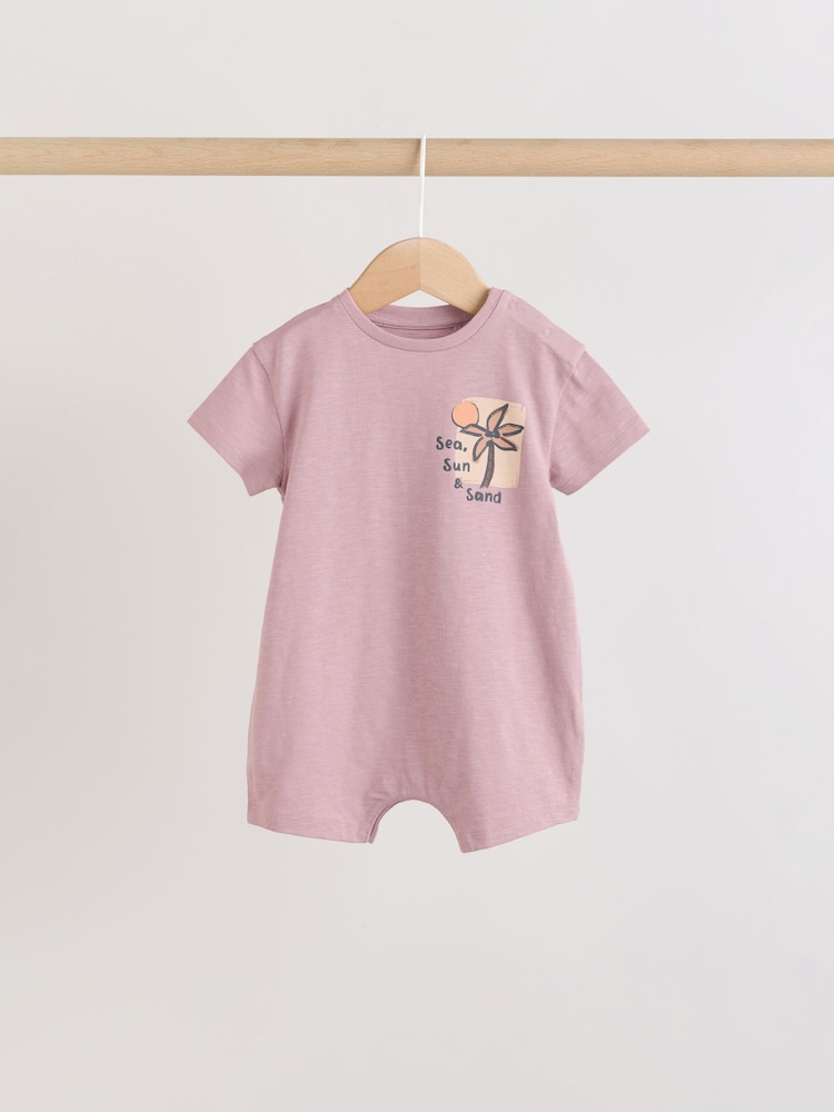 Neutral Palm Print Jersey Baby Rompers 3 Pack - Image 2 of 10