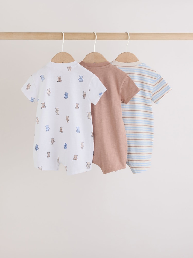 Blue/Brown Bear Jersey Baby Rompers 3 Pack - Image 2 of 11