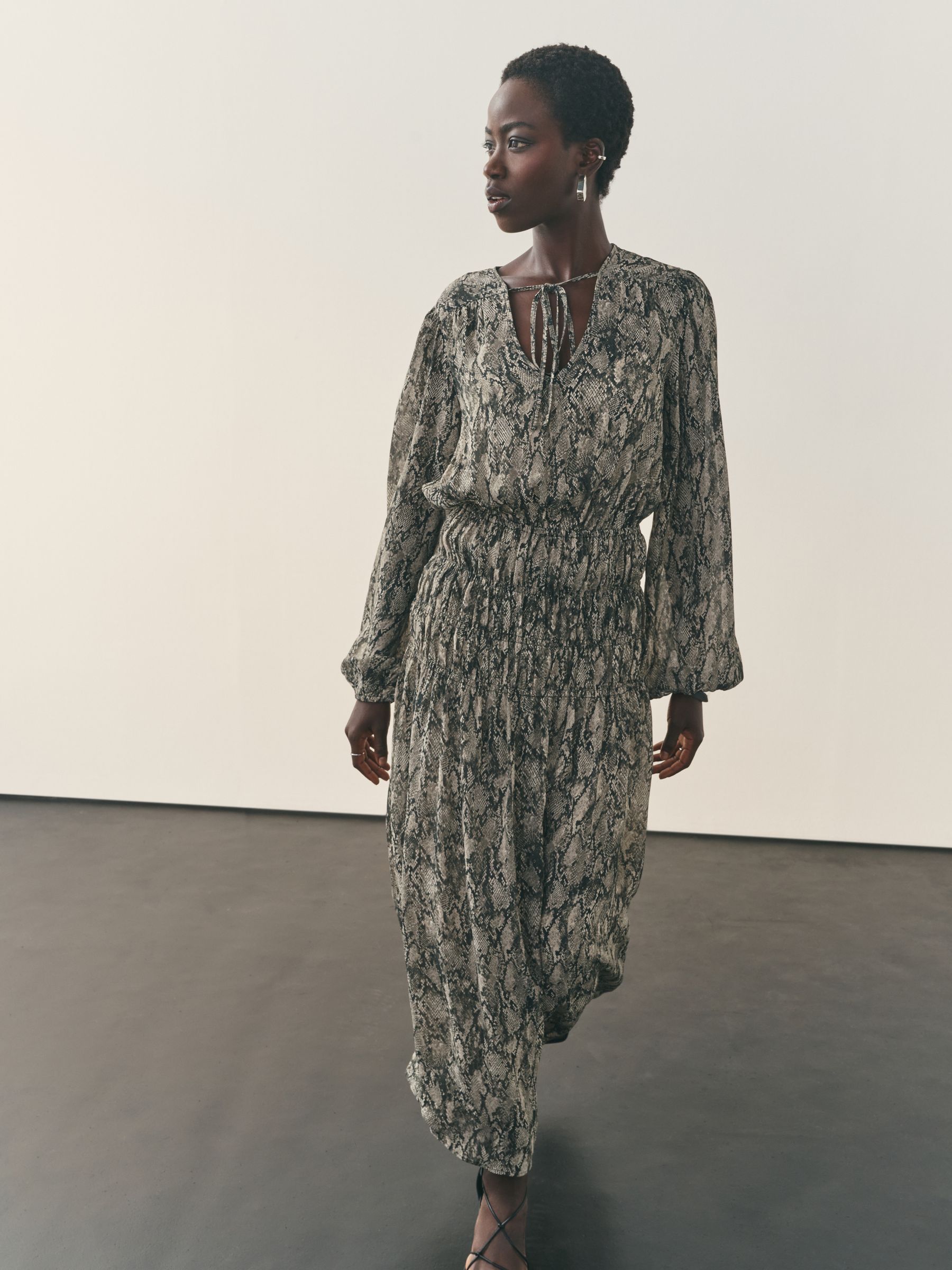 Buy Nothing Ordinary Snake Shirred Waist Tie Front Midi Dress From The buy-nothing-ordinary-snake-shirred-waist-tie-front-midi-dress-from-the