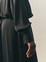 Nothing Ordinary Black Satin Button Midi Dress - Image 5 of 8