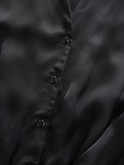 Nothing Ordinary Black Satin Button Midi Dress - Image 7 of 8