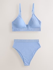 Blue Cotton Logo Triangle Bralette and Shorts Set - Image 9 of 11