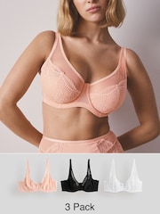 أسود/وردي/أبيض - حزمة من 3 حمالات صدر دانتيل - صورة 1 من 11