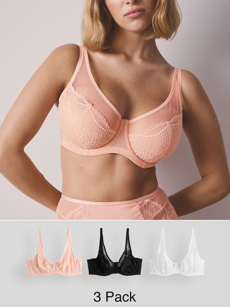 أسود/وردي/أبيض - حزمة من 3 حمالات صدر دانتيل - صورة 1 من 11 أسود/وردي/أبيض - حزمة من 3 حمالات صدر دانتيل - صورة 1 من 11