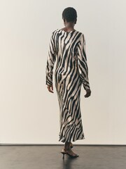 Nothing Ordinary Zebra Satin Column Midi Dress - Image 2 of 5