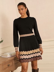 Love & Roses Black Chevron Lurex Petite Knitted Mini Dress - Image 2 of 4