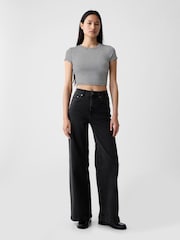 Gap Black High Rise Stride Wide-Leg Jeans - Image 1 of 10