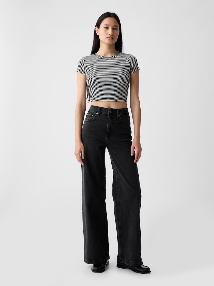 Gap Black High Rise Stride Wide-Leg Jeans - Image 1 of 10
