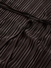 Nothing Ordinary Chocolate Brown V-Neck Plisse Long Sleeve Tie Waist Top - Image 8 of 8