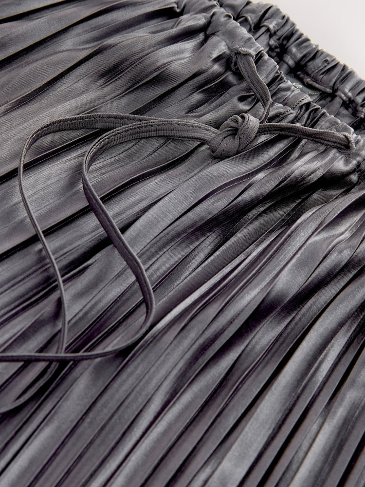 Nothing Ordinary Charcoal Grey Plisse Wide Leg Trousers - Image 9 of 9