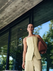 Lime Green Linen Rich Belted Culottes - Image 2 of 5