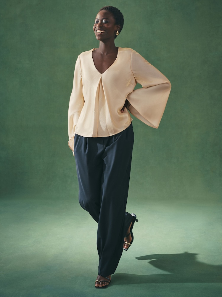 Nothing Ordinary Gold Satin Metallic Long Sleeve Blouse - Image 2 of 10 Nothing Ordinary Gold Satin Metallic Long Sleeve Blouse - Image 2 of 10