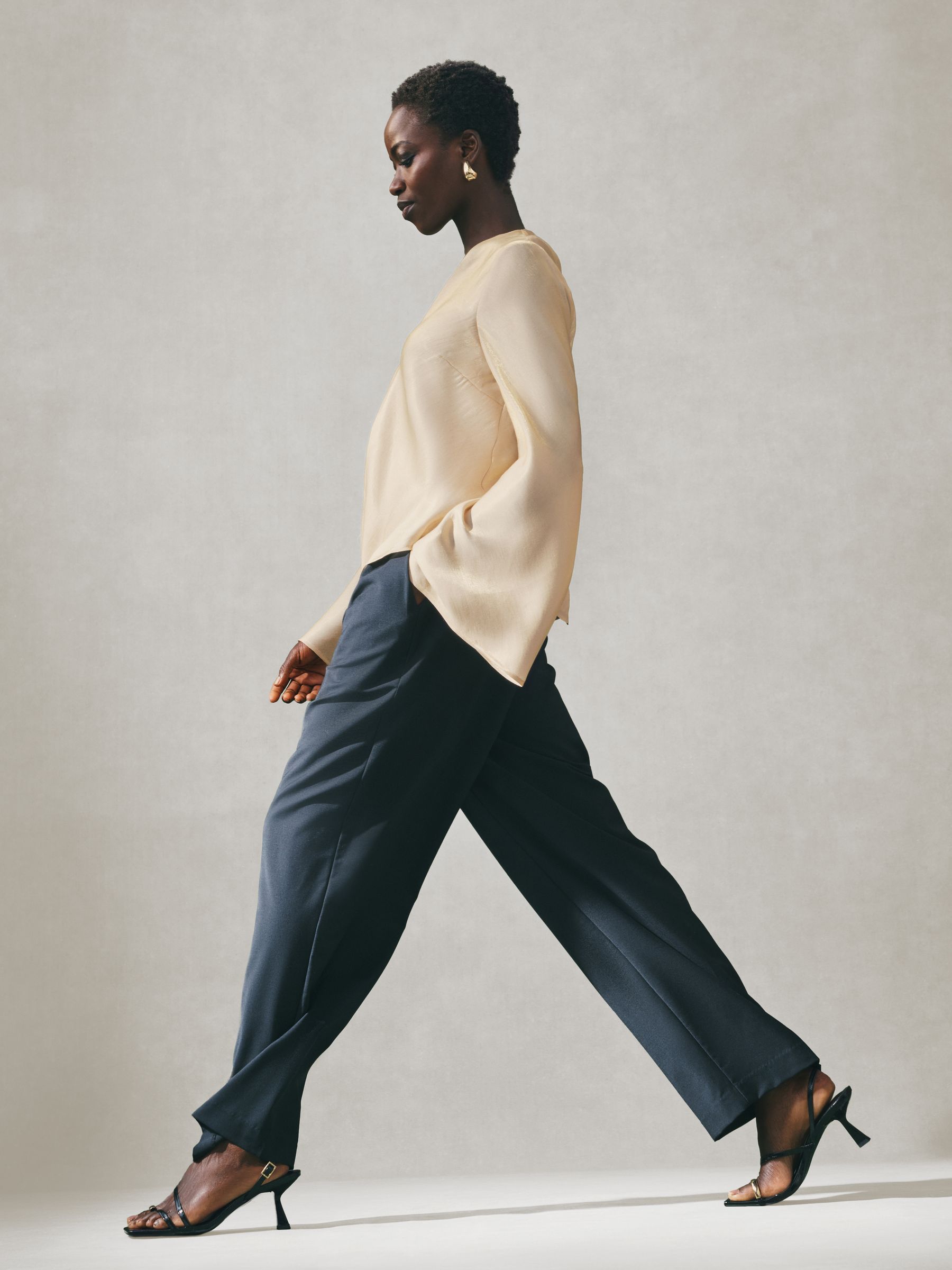 Buy Nothing Ordinary Gold Satin Metallic Long Sleeve Blouse from