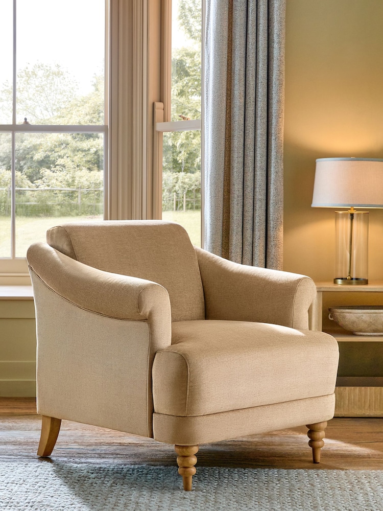 Fine Chenille Sand Natural Beatrice Armchair - Image 1 of 9