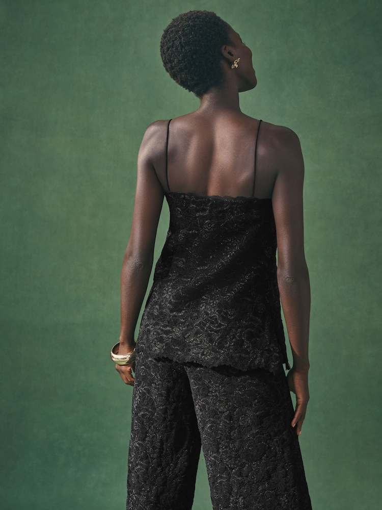 Nothing Ordinary Black Sparkle Lace Longline Cami - Image 2 of 4