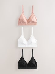 Black/White/Pink DD+ Non Pad Non Wire Cotton Ribbed Logo Bralettes 3 Pack - Image 1 of 9