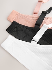 Black/White/Pink DD+ Non Pad Non Wire Cotton Ribbed Logo Bralettes 3 Pack - Image 5 of 9