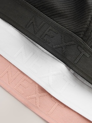 Black/White/Pink DD+ Non Pad Non Wire Cotton Ribbed Logo Bralettes 3 Pack - Image 6 of 9