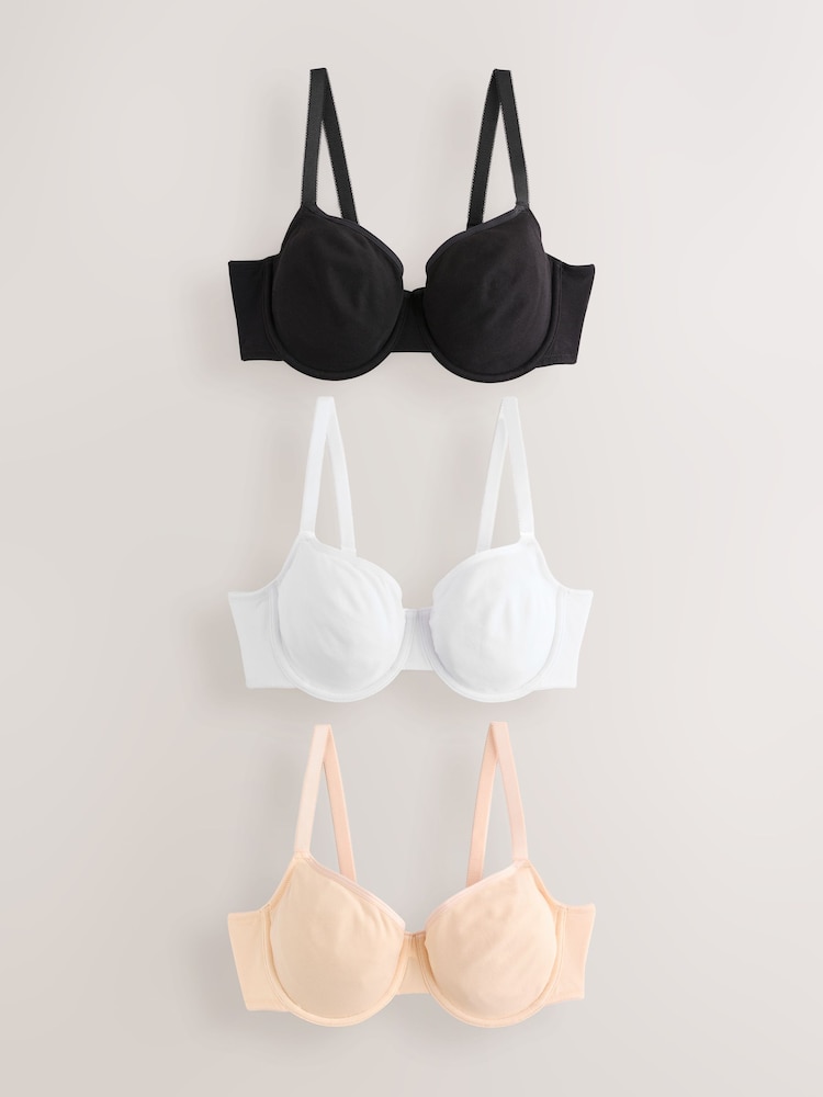 Schwarz/Weiß/Pastellrosa Nude - Ultimate Comfort-BHs aus Baumwollmischung im 3er-Pack, DD+ - Bild 1 von 11