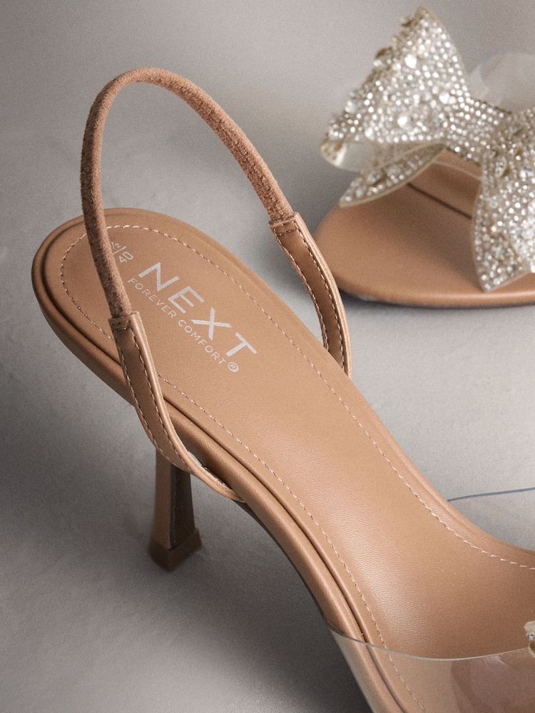 Nude/Silver Forever Comfort® Round Toe Perspex Slingback Jeweled Bow Heels - Image 10 of 10 Nude/Silver Forever Comfort® Round Toe Perspex Slingback Jeweled Bow Heels - Image 10 of 10