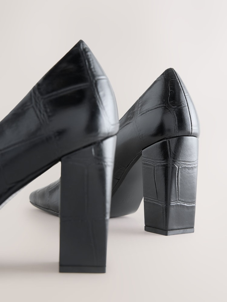 Black Croc Effect Forever Comfort® Square Toe Court Block Heels - Image 10 of 10 Black Croc Effect Forever Comfort® Square Toe Court Block Heels - Image 10 of 10