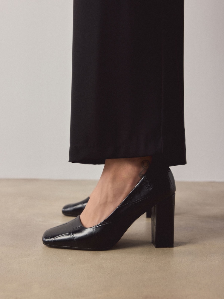 Black Croc Effect Forever Comfort® Square Toe Court Block Heels - Image 2 of 10 Black Croc Effect Forever Comfort® Square Toe Court Block Heels - Image 2 of 10