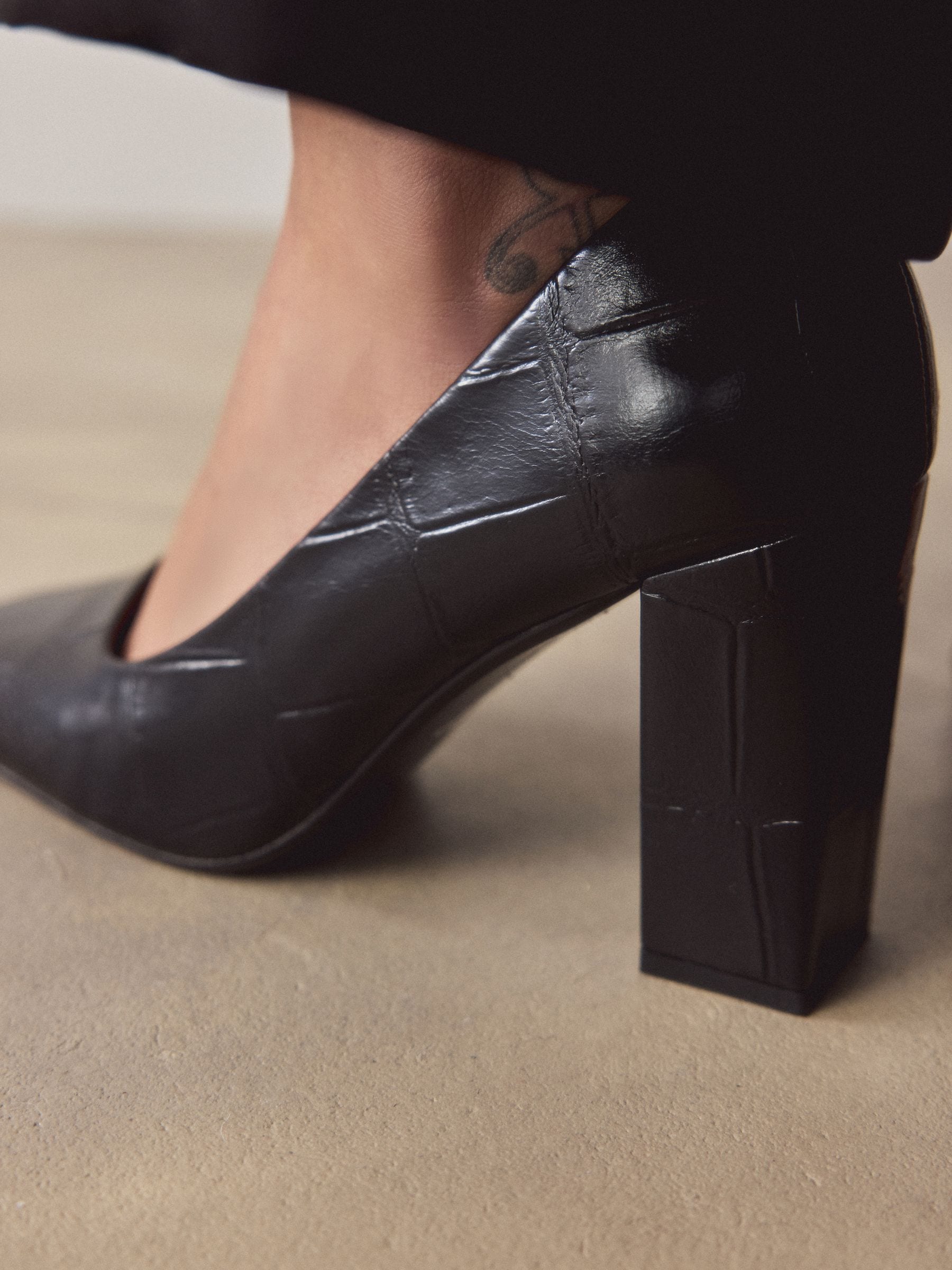 Buy Black Croc Effect Forever Comfort® Square Toe Court Block