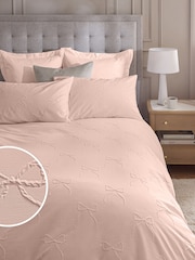Pink Bow Textured Print Duvet Cover and Pillowcase Set - Image 1 of 5