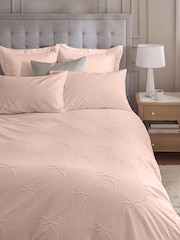 Pink Bow Textured Print Duvet Cover and Pillowcase Set - Image 2 of 5
