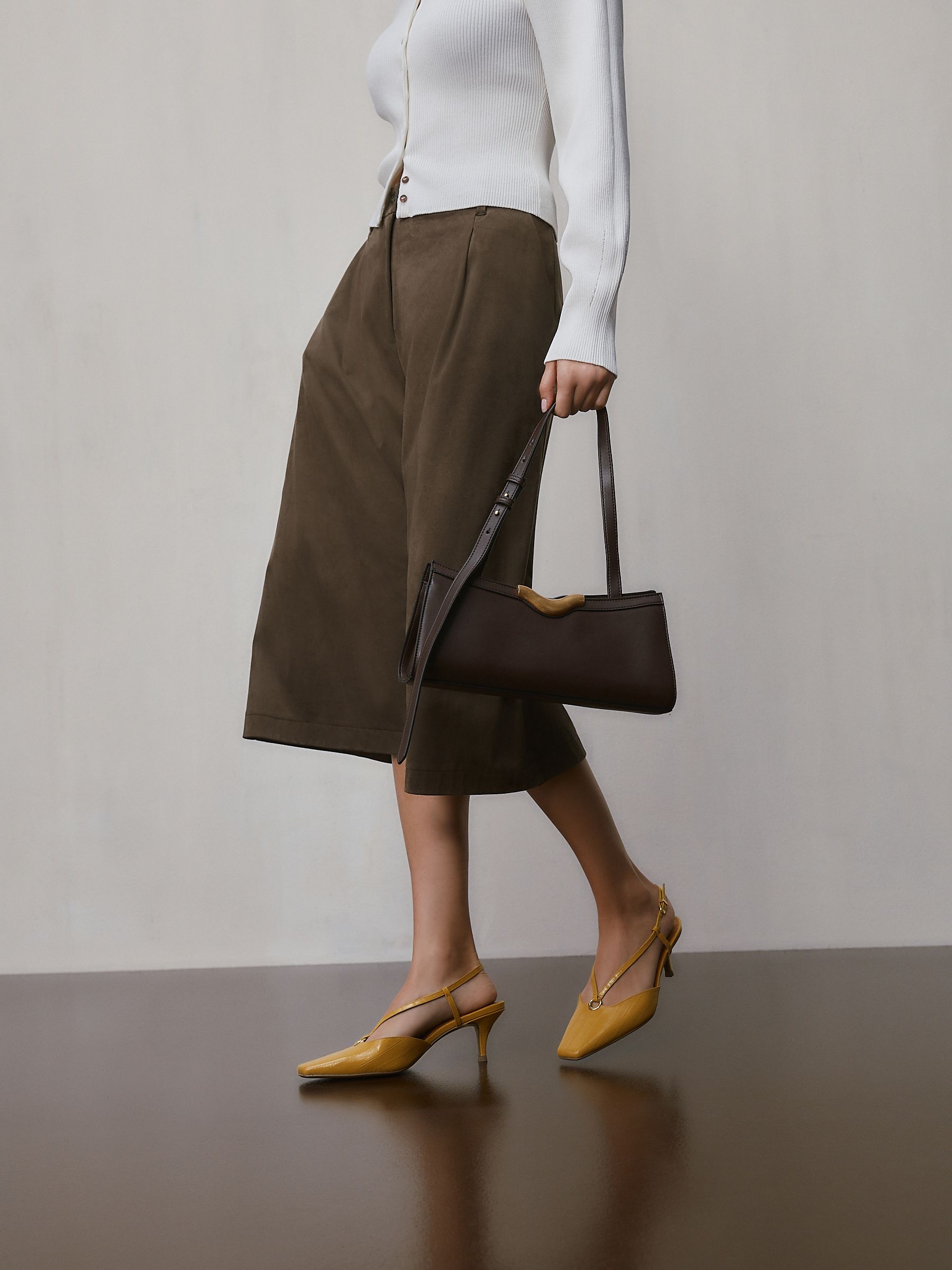 Buy Ochre Yellow Forever Comfort® Leather Hardware Slingback Heels
