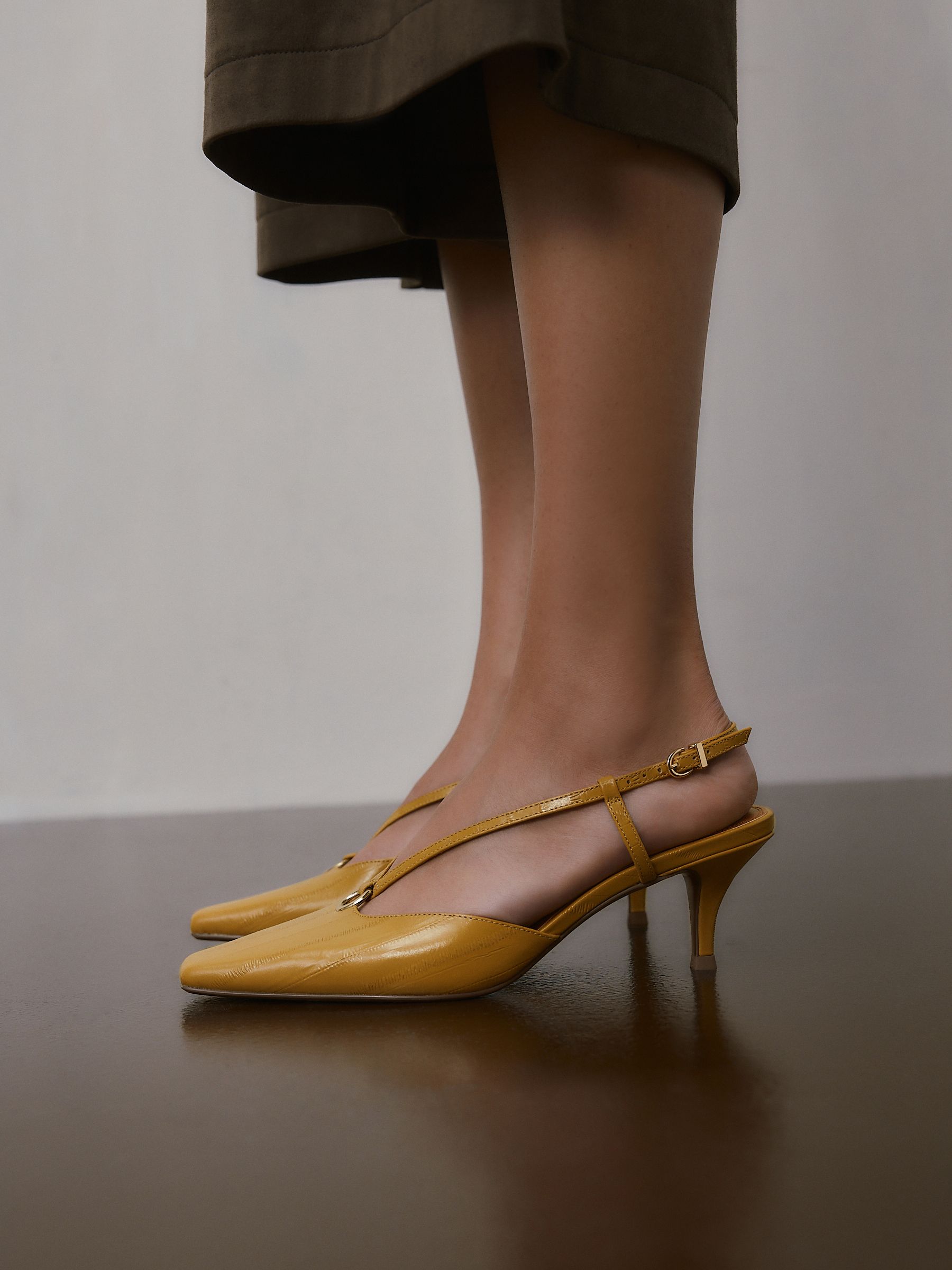 Buy Ochre Yellow Forever Comfort® Leather Hardware Slingback Heels