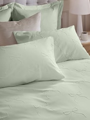 Green Sage Bow Textured Print Duvet Cover and Pillowcase Set - Image 3 of 5