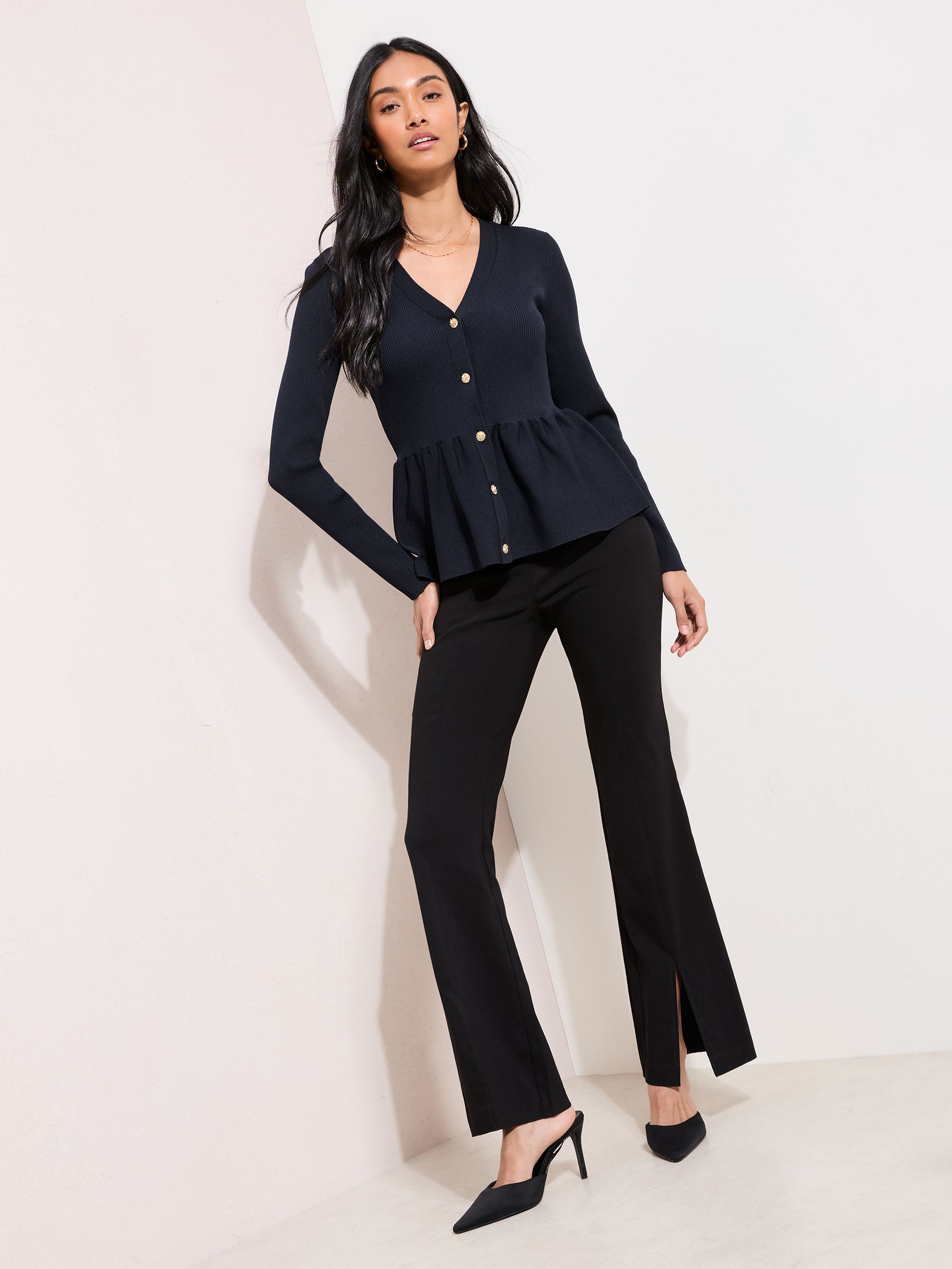 Buy Friends Like These Navy Blue Peplum Compact Knit Cardigan from
