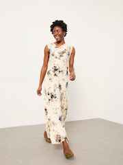 FatFace Liza Ivory Floral Cowl Neck Dress - Image 1 of 5