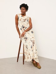 FatFace Liza Ivory Floral Cowl Neck Dress - Image 4 of 5