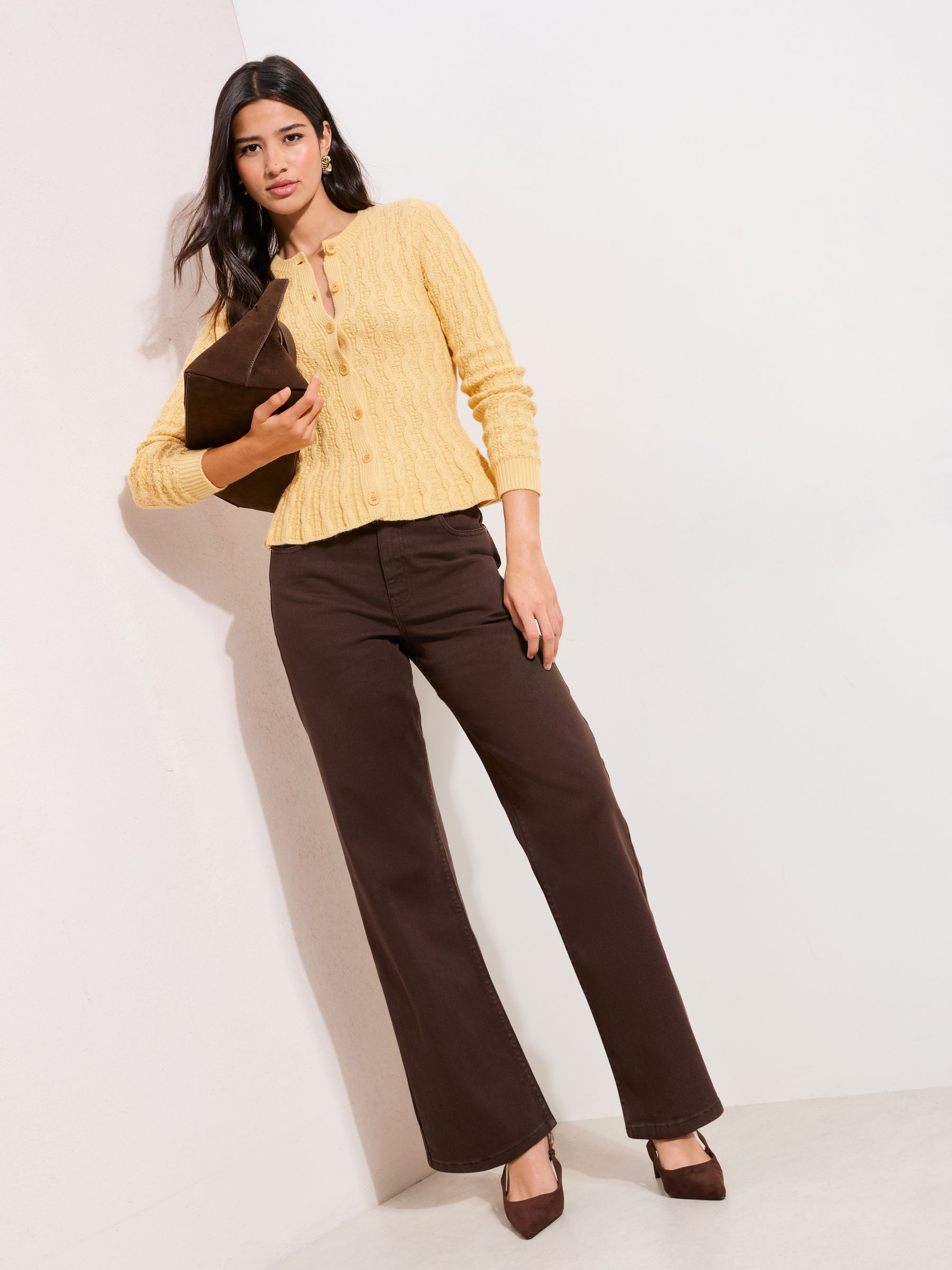 Buy Friends Like These Yellow Cable Detail Peplum Cardigan from