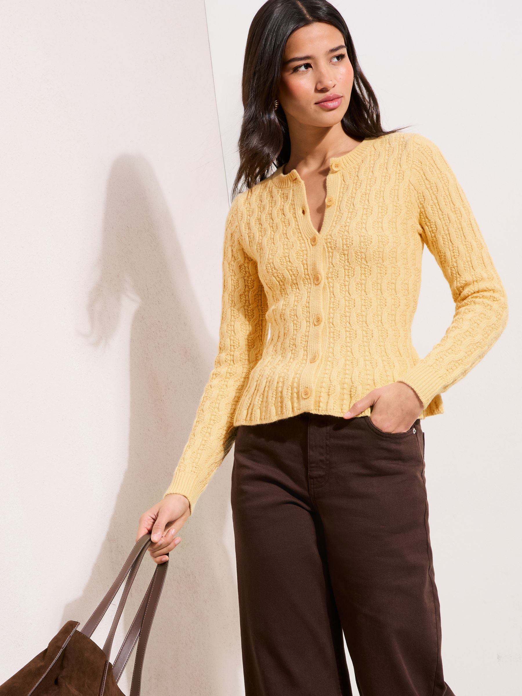 Buy Friends Like These Yellow Cable Detail Peplum Cardigan from