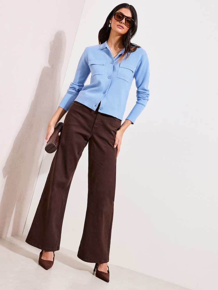 Friends Like These Blue Collared Button Front Knit Jacket - Image 1 of 4