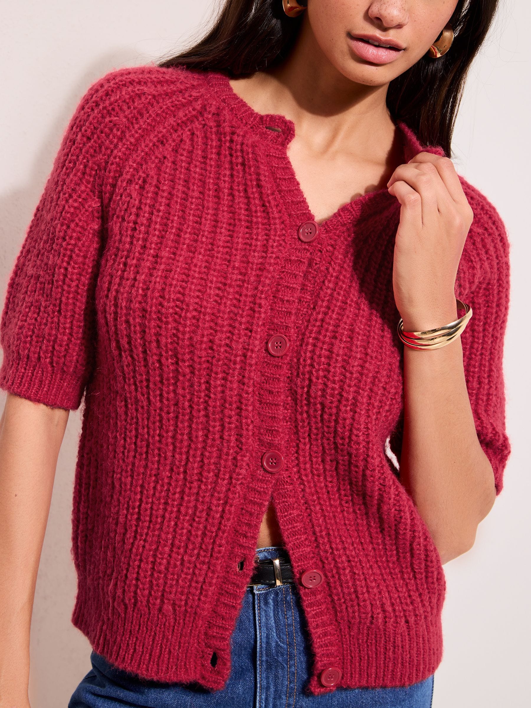 Buy Friends Like These Pink Short Sleeve Crew Neck Cardigan from