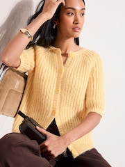 Friends Like These Lemon Yellow Short Sleeve Crew Neck Cardigan - Image 1 of 4