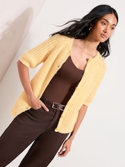 Friends Like These Lemon Yellow Short Sleeve Crew Neck Cardigan - Image 3 of 4