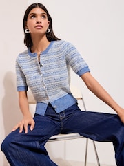 Friends Like These Blue Short Sleeve Boucle Cardigan - Image 1 of 4