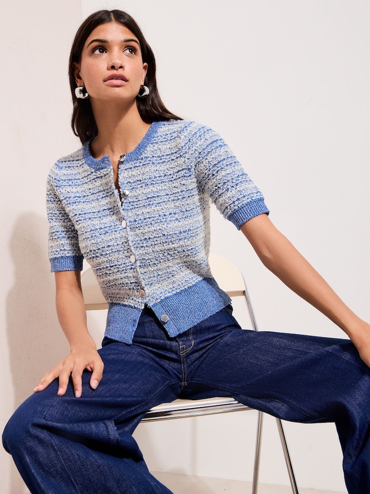 Friends Like These Blue Short Sleeve Boucle Cardigan - Image 1 of 4