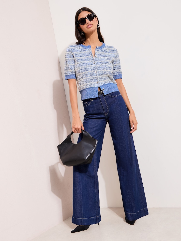 Friends Like These Blue Short Sleeve Boucle Cardigan - Image 2 of 4