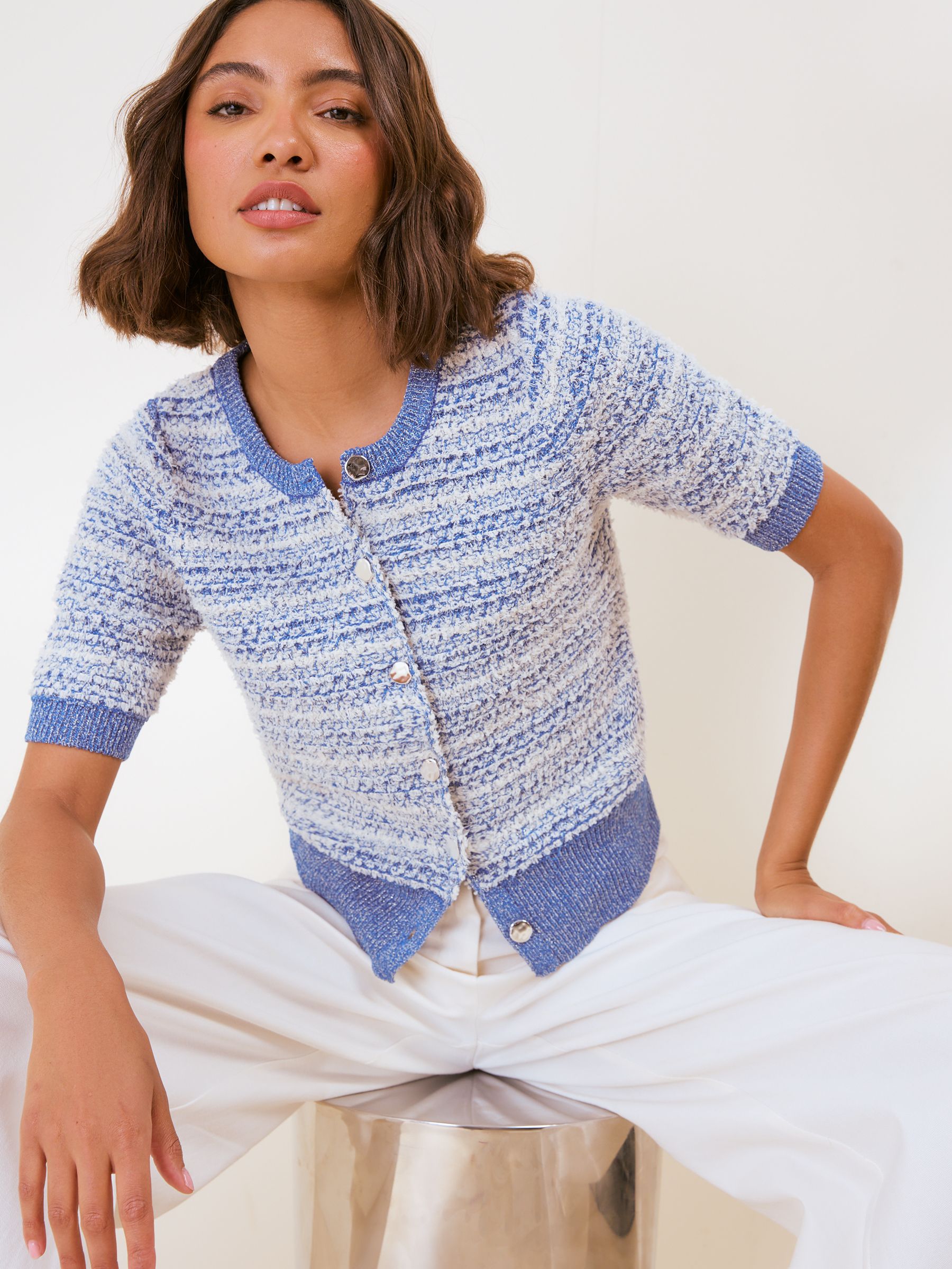 Buy Friends Like These Blue Short Sleeve Boucle Cardigan from Next USA