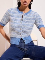 Friends Like These Blue Short Sleeve Boucle Cardigan - Image 4 of 4