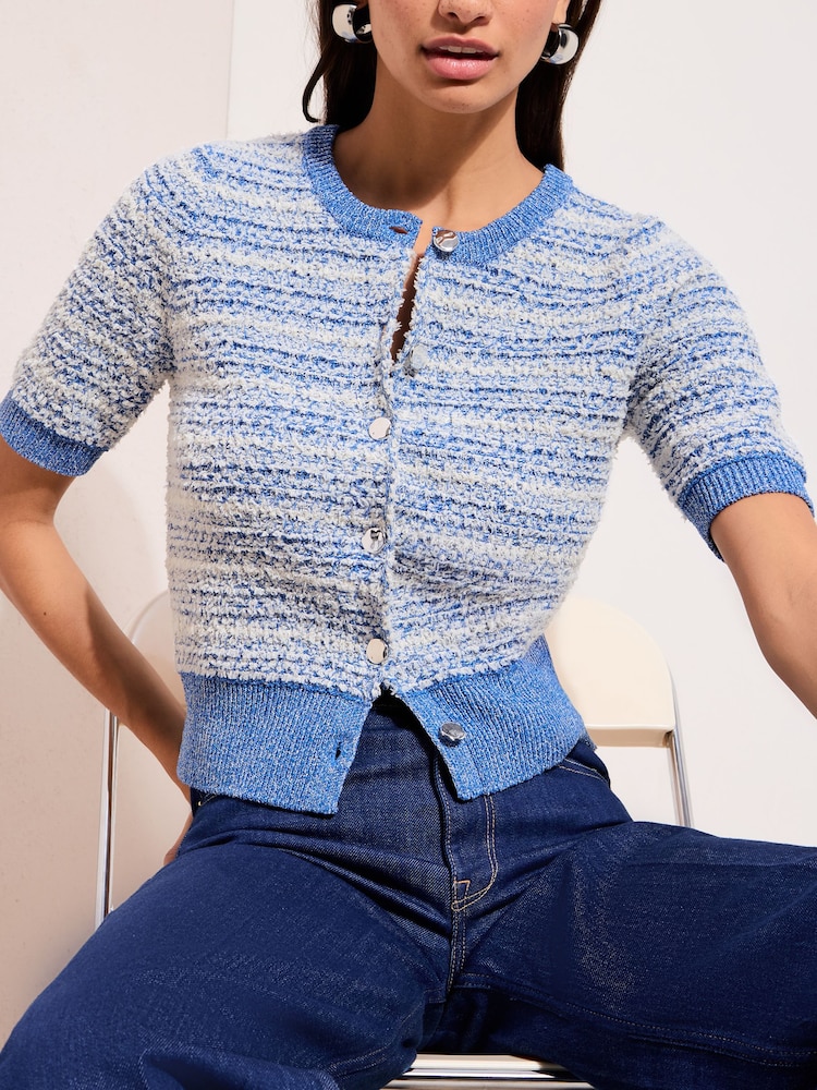 Friends Like These Blue Short Sleeve Boucle Cardigan - Image 4 of 4