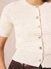 Friends Like These White Short Sleeve Boucle Cardigan - Image 2 of 4