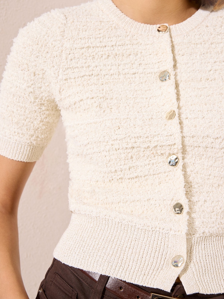 Friends Like These White Short Sleeve Boucle Cardigan - Image 2 of 4