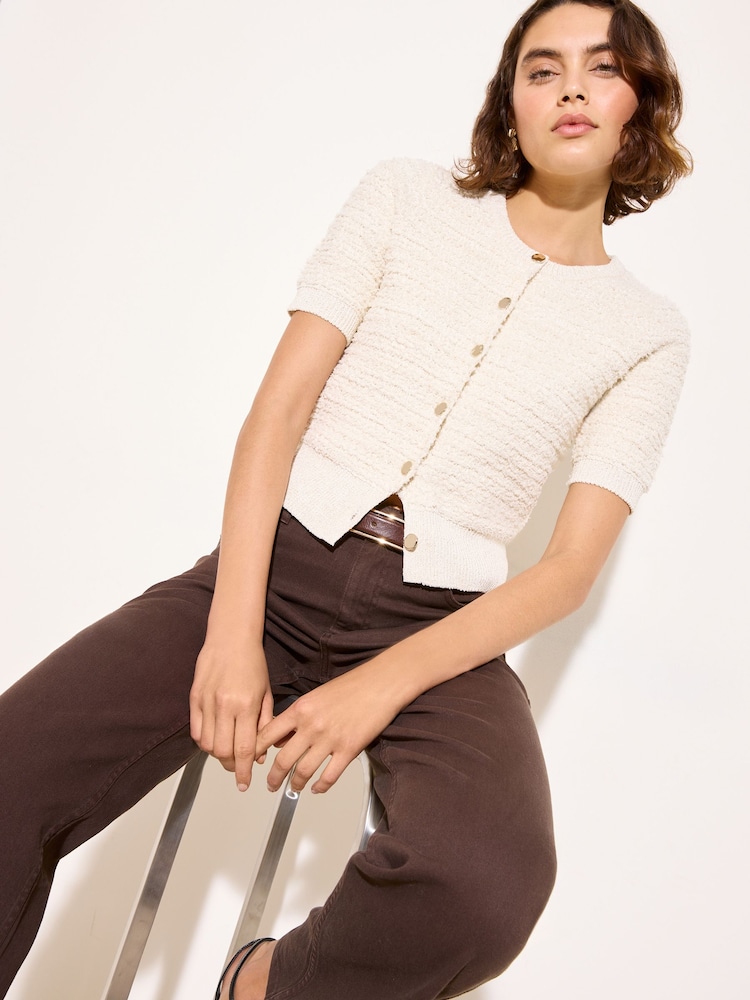 Friends Like These White Short Sleeve Boucle Cardigan - Image 4 of 4